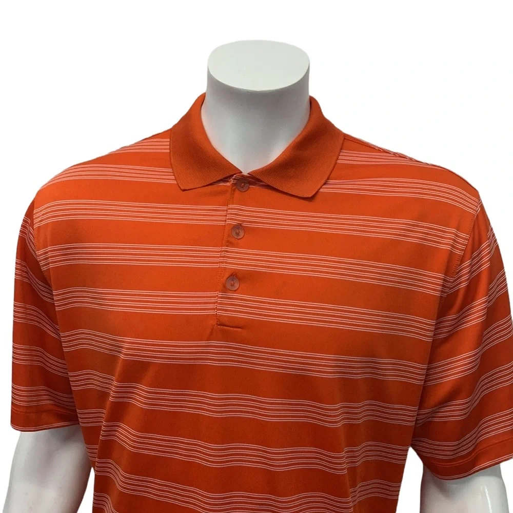 Nike Golf Dri-Fit Tour Performance Men's Orange White Striped Polo Shirt Size XL